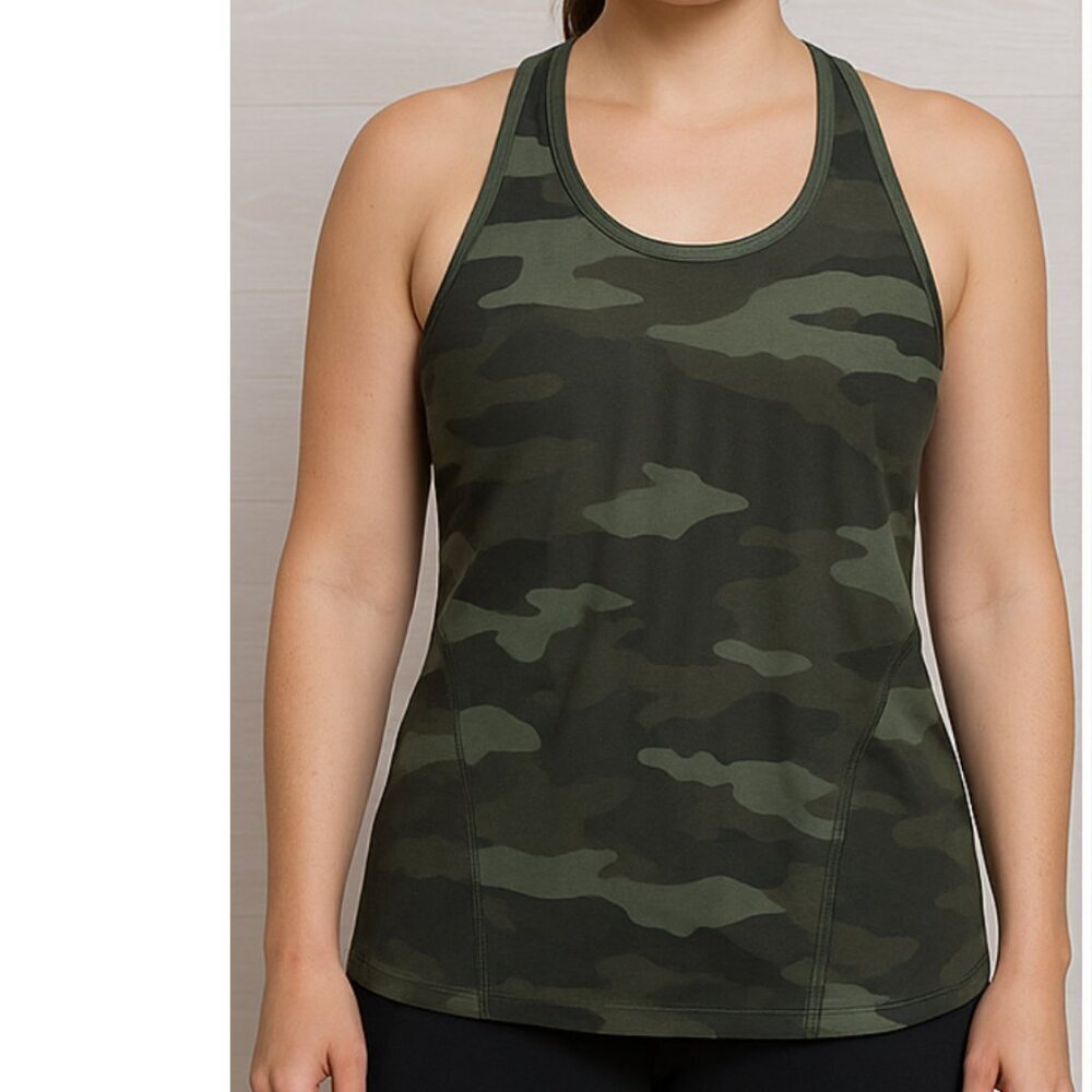 Athleta Women's Size XS Green Camo Print Sleeveless Limitless Keyhole Tank Top